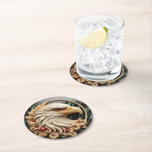 Majestic Bald Eagle Encased Round Paper Coaster (Insitu)