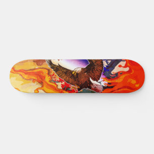 Majestic Bald Eagle Flames Freedom Art Skateboard