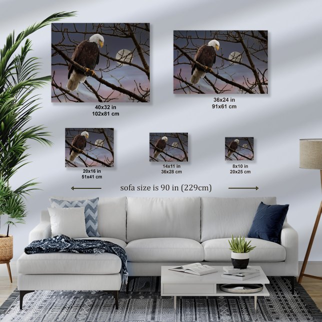 Majestic Bald Eagle Full Moon - Wildlife Art  Canvas Print (Bald Eagle over Full Moon - different sizes)