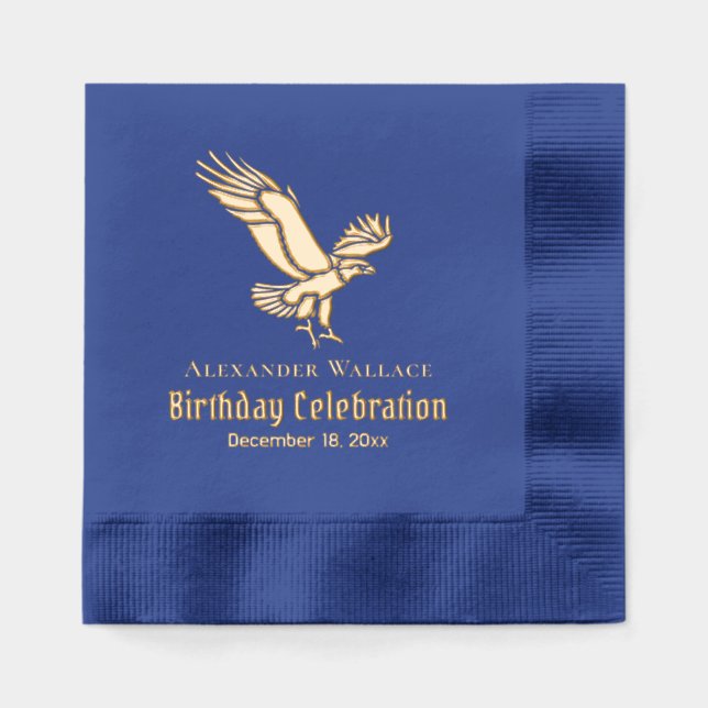 Majestic Bald Eagle in Flight Birthday Party Name Foil Napkins (Front)