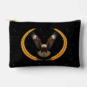 Majestic Bald Eagle in Flight with Golden Laurel Accessory Pouch