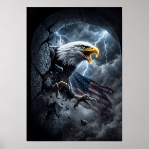Majestic Bald Eagle in Lightning storm art graphic Poster