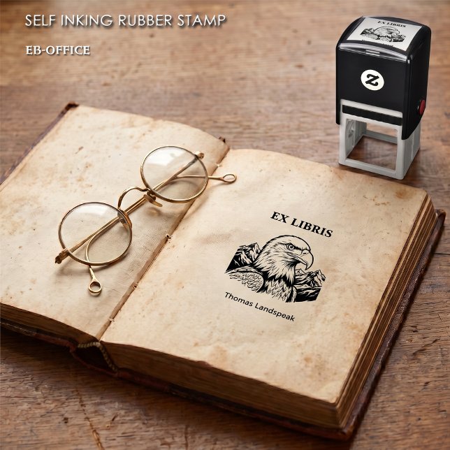 Majestic Bald Eagle Mountain Ex Libris Bookplate Self-inking Stamp (Self-inking Bald Eagle Stamp (1.5”x1.5”). Choose your ink color.)