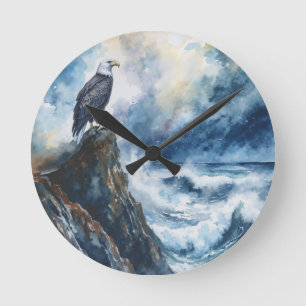 Majestic Bald Eagle Overlooking the Ocean Round Clock