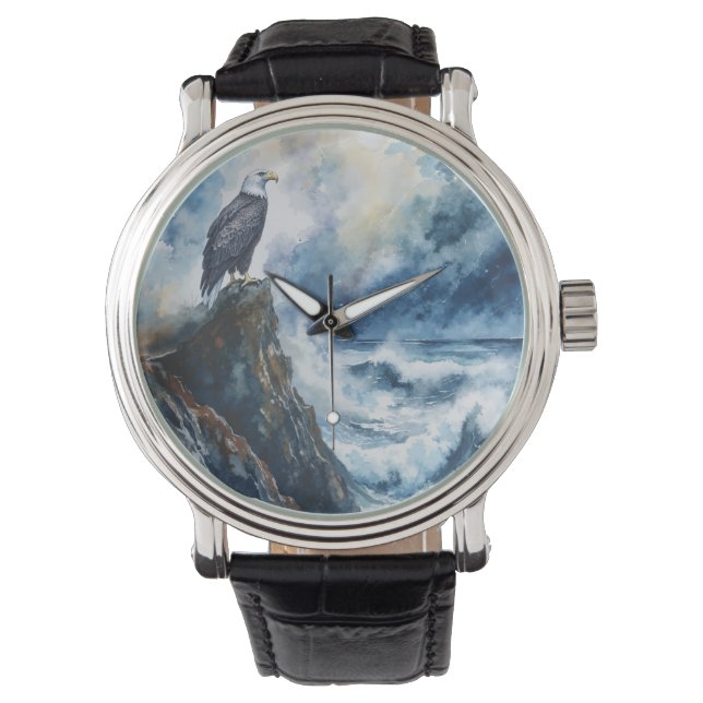 Majestic Bald Eagle Overlooking the Ocean  Watch (Front)