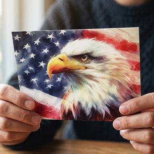 Majestic Bald Eagle Portrait with American Flag Postcard