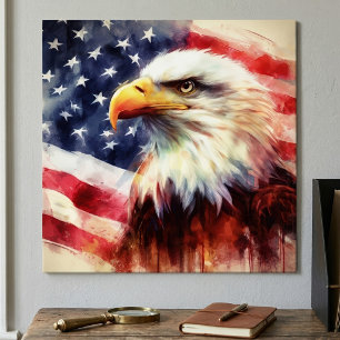 Majestic Bald Eagle Portrait with American Flag Poster