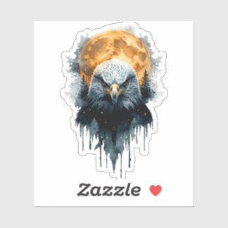 Majestic Bald Eagle Watercolor Moon Wildlife Art