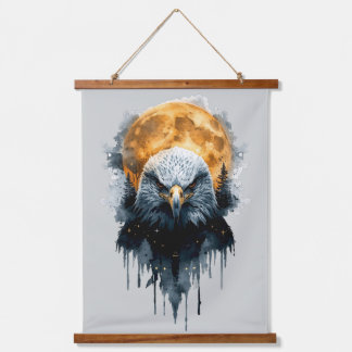 Majestic Bald Eagle Watercolor Moon Wildlife Art Hanging Tapestry