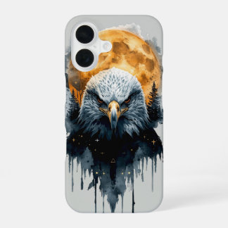 Majestic Bald Eagle Watercolor Moon Wildlife Art iPhone 16 Case