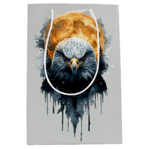 Majestic Bald Eagle Watercolor Moon Wildlife Art Medium Gift Bag