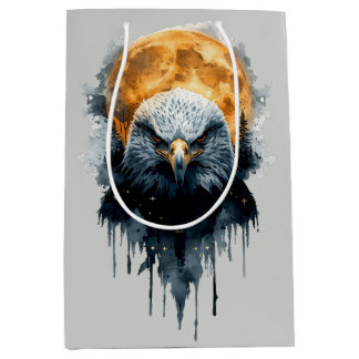 Majestic Bald Eagle Watercolor Moon Wildlife Art Medium Gift Bag