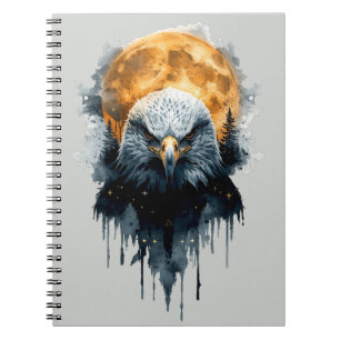 Majestic Bald Eagle Watercolor Moon Wildlife Art Notebook