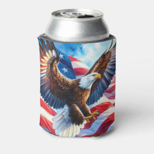 Majestic Bald Eagle with American Flag Can Cooler