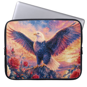 Majestic Bald Eagle with Roses Geometric Style Art Laptop Sleeve