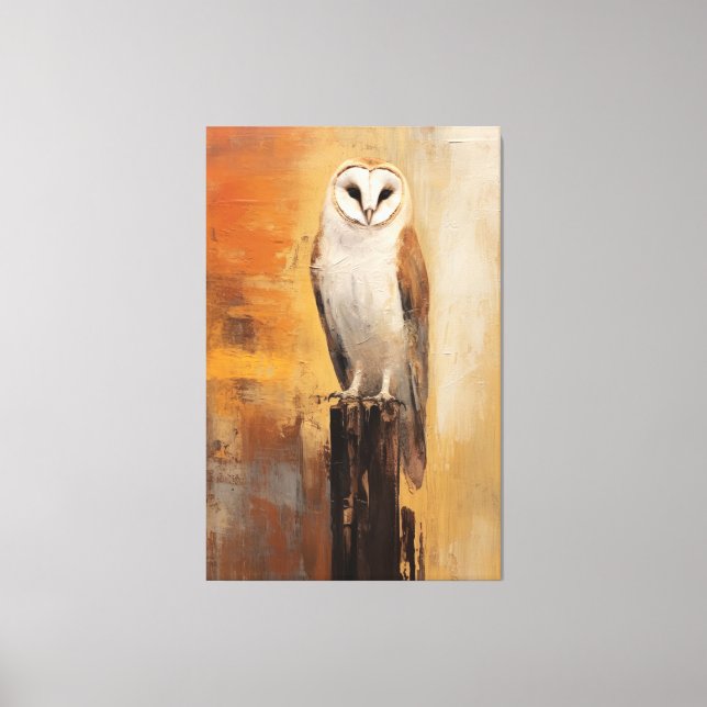 Majestic Barn Owl, Oil-Painted Portrait Canvas Print (Front)