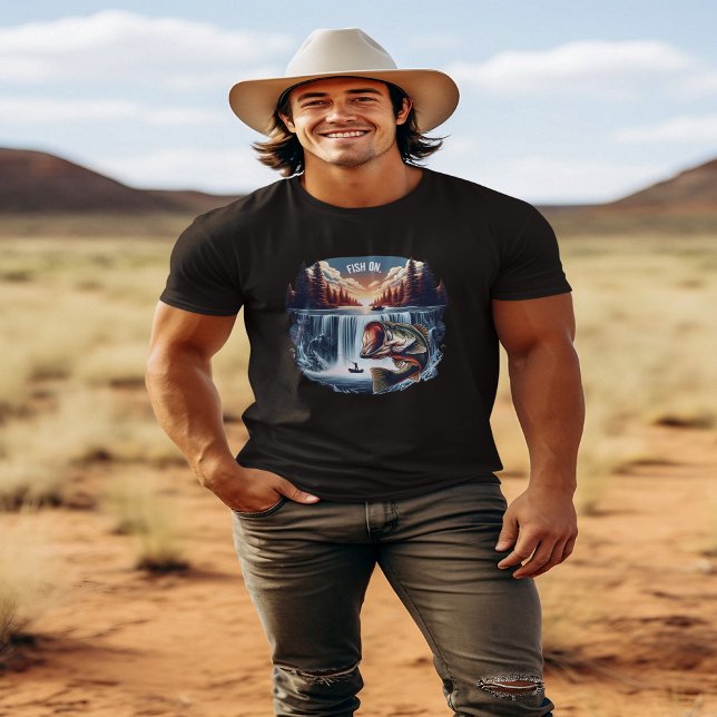 Majestic Bass Leaping Over Waterfall at Sunset T-Shirt (Creator Uploaded)