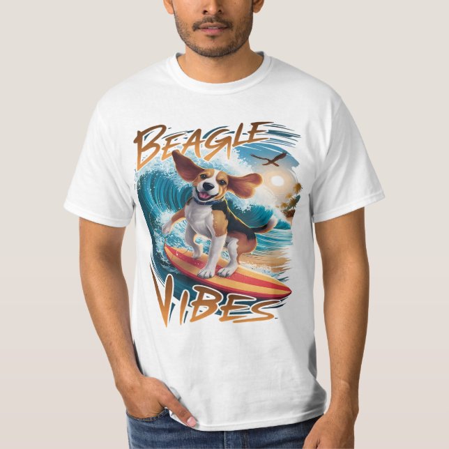 Majestic Beagle Dog Surfing the Giant Waves T-Shirt (Front)