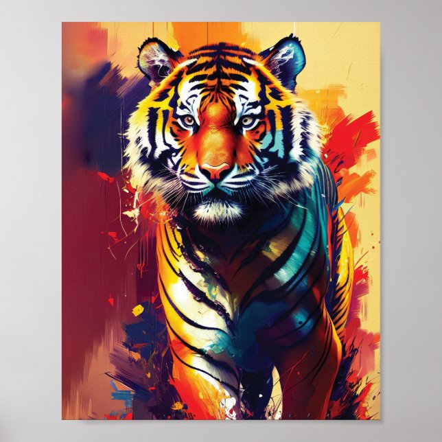 Majestic Beauty - Colourful Tiger Abstract Art Poster (Front)