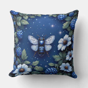 Majestic Bee Amid Floral and Blackberry Cushion