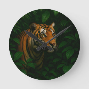 Majestic Bengal Tiger Jungle Portrait Wildlife Round Clock
