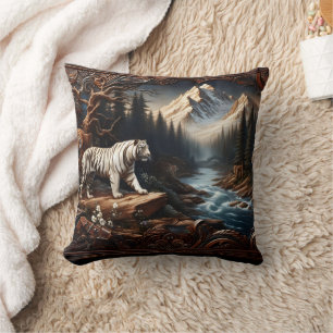Majestic Bengal Tigers in Mountain Landscape Cushion
