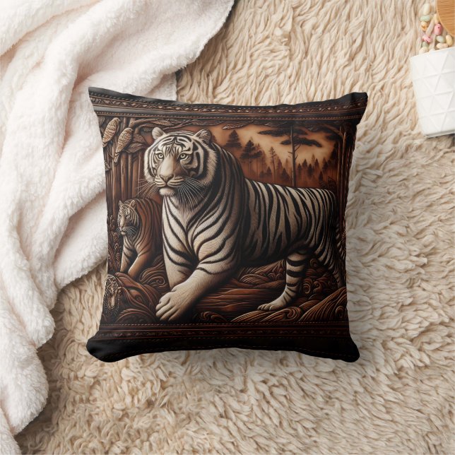 Majestic Bengal Tigers Roaming in Dense Forest Cushion (Blanket)