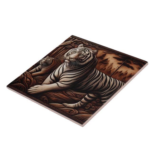 Majestic Bengal Tigers Roaming in Dense Forest Tile (Side)