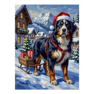 Majestic Bernese Mountain Dog Alpine Christmas Poster
