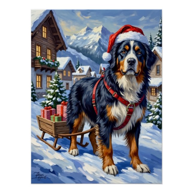 Majestic Bernese Mountain Dog Alpine Christmas Poster (Front)