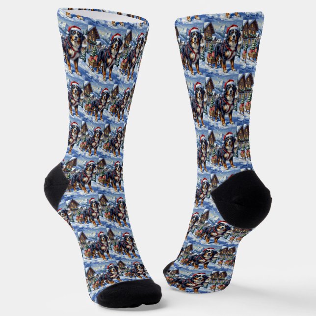 Majestic Bernese Mountain Dog Alpine Christmas Socks (Angled)