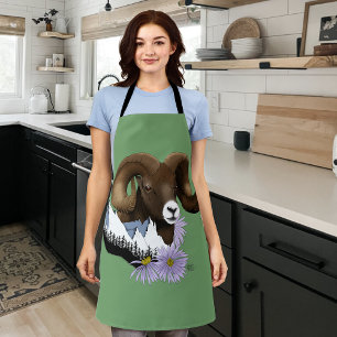 Majestic Bighorn Brown Sheep Ram Green Mountains  Apron