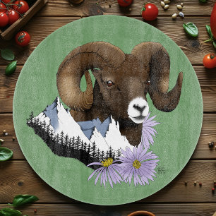 Majestic Bighorn Brown Sheep Ram Green Mountains  Cutting Board