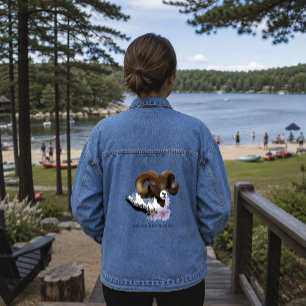 Majestic Bighorn Brown Sheep Ram Green Mountains Denim Jacket