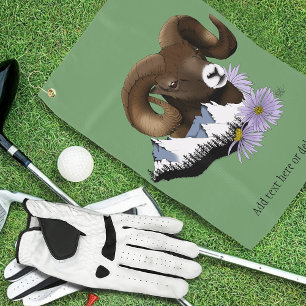 Majestic Bighorn Brown Sheep Ram Green Mountains Golf Towel