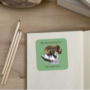 Majestic Bighorn Brown Sheep Ram Green Mountains  Square Sticker