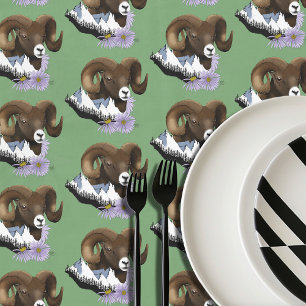 Majestic Bighorn Brown Sheep Ram Green Mountains  Tablecloth