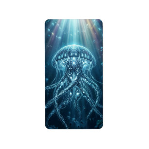 "Majestic Bioluminescent Jellyfish Custom Round Bu Label
