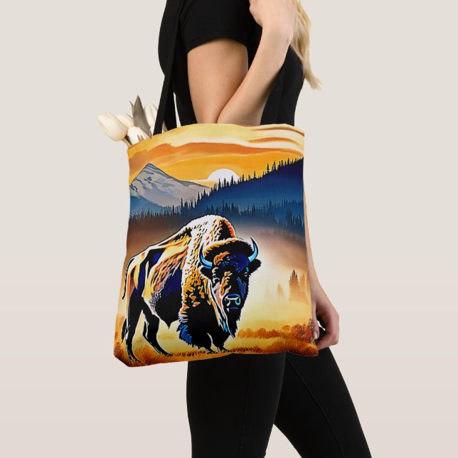 Majestic Bison Sunset Tote Bag (Close Up)