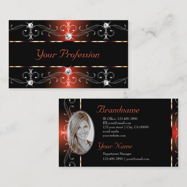 Majestic Black and Brown Ornate Borders with Foto Business Card (Front/Back)