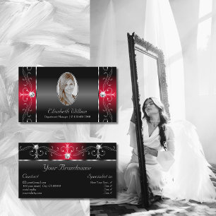 Majestic Black and Red Squiggled Jewels with Photo Business Card