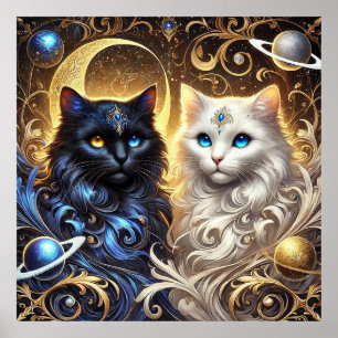 Majestic Black and White Cats Poster
