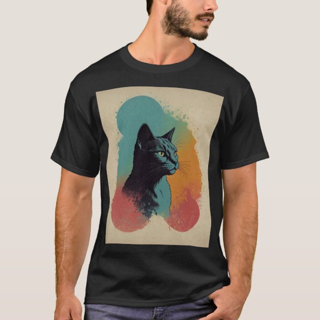 Majestic Black Cat Vibrant Artistic Design.t-shirt T-Shirt (Front)