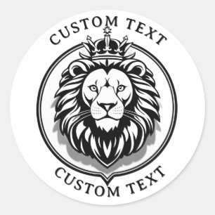 Majestic Black Circle Lion Crest Logo With Crown Classic Round Sticker