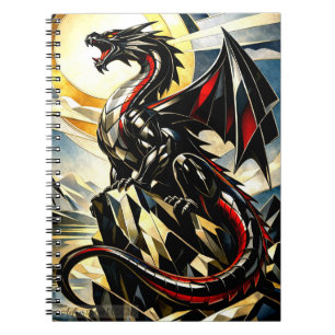 Majestic Black Dragon Under Golden Sun Notebook