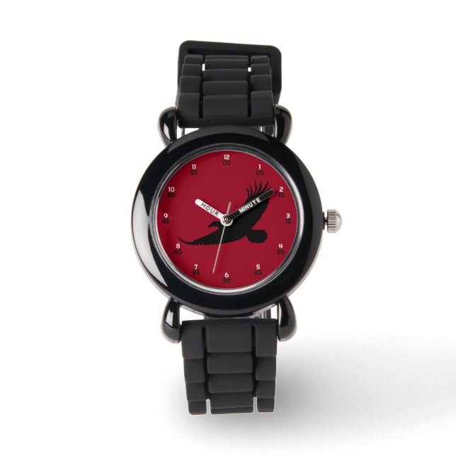 Majestic Black Eagle Silhouette Bold Red Watch (Front)