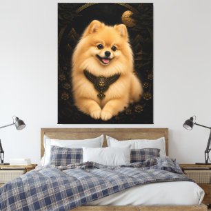 Majestic Black Gold Pomeranian Fantasy Art Canvas Print