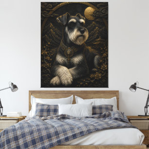 Majestic Black Gold Schnauzer Fantasy Art Canvas Print