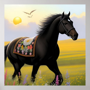 Majestic Black Horse Running Poster