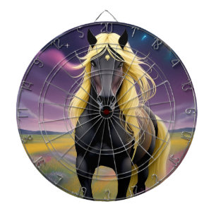Majestic Black Horse with Flowing Golden Mane Dartboard